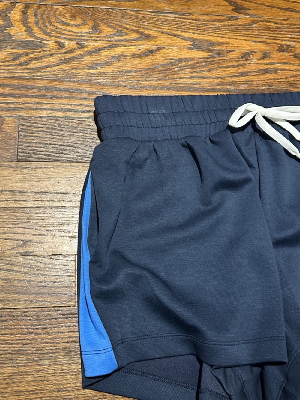 Navy Blue Airy Sleek Pique Drawstring Athletic Shorts - Picture 7 of 7